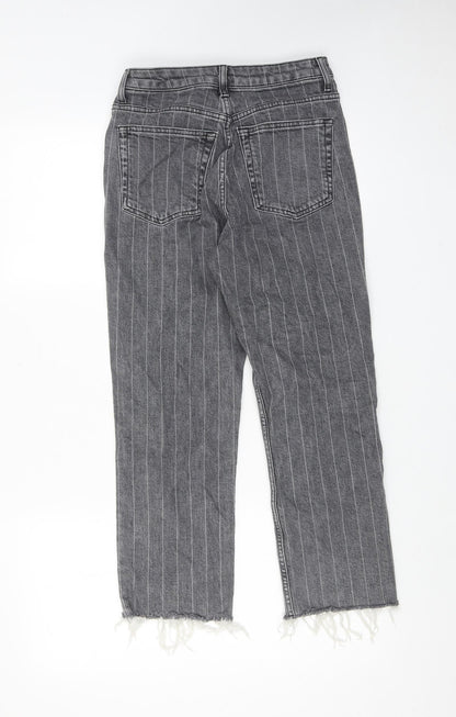 Topshop Womens Grey Striped Cotton Wide-Leg Jeans Size 26 in Regular Zip - Frayed Hem