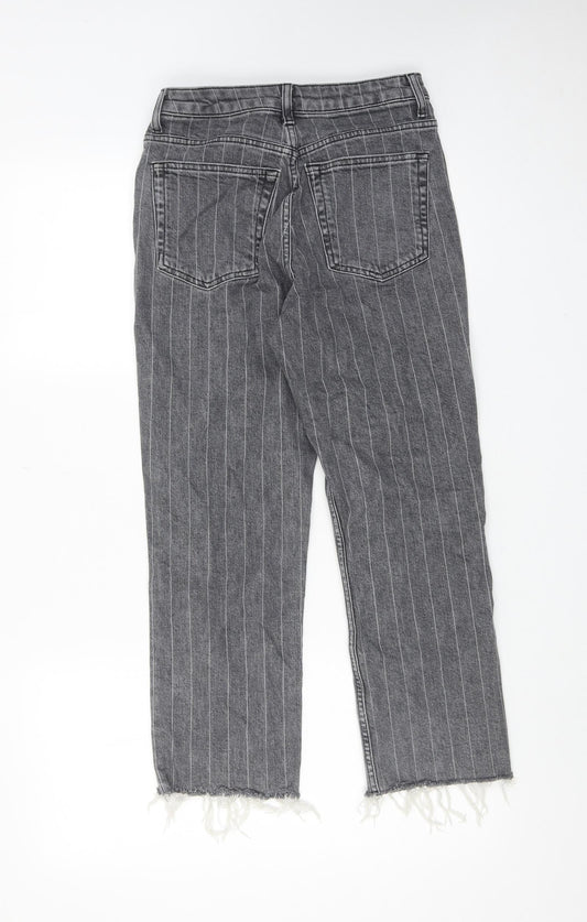Topshop Womens Grey Striped Cotton Wide-Leg Jeans Size 26 in Regular Zip - Frayed Hem