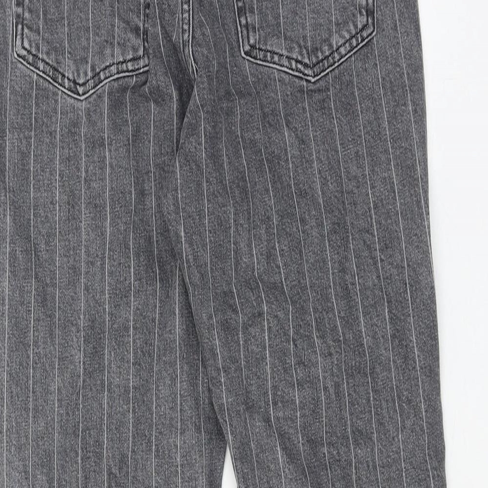 Topshop Womens Grey Striped Cotton Wide-Leg Jeans Size 26 in Regular Zip - Frayed Hem