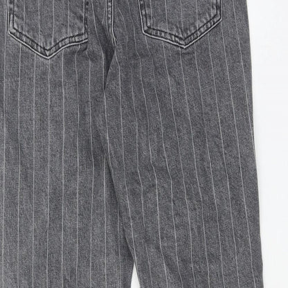 Topshop Womens Grey Striped Cotton Wide-Leg Jeans Size 26 in Regular Zip - Frayed Hem