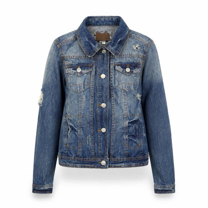 River Island Womens Blue Jacket Size 8 Button - Distressed Look