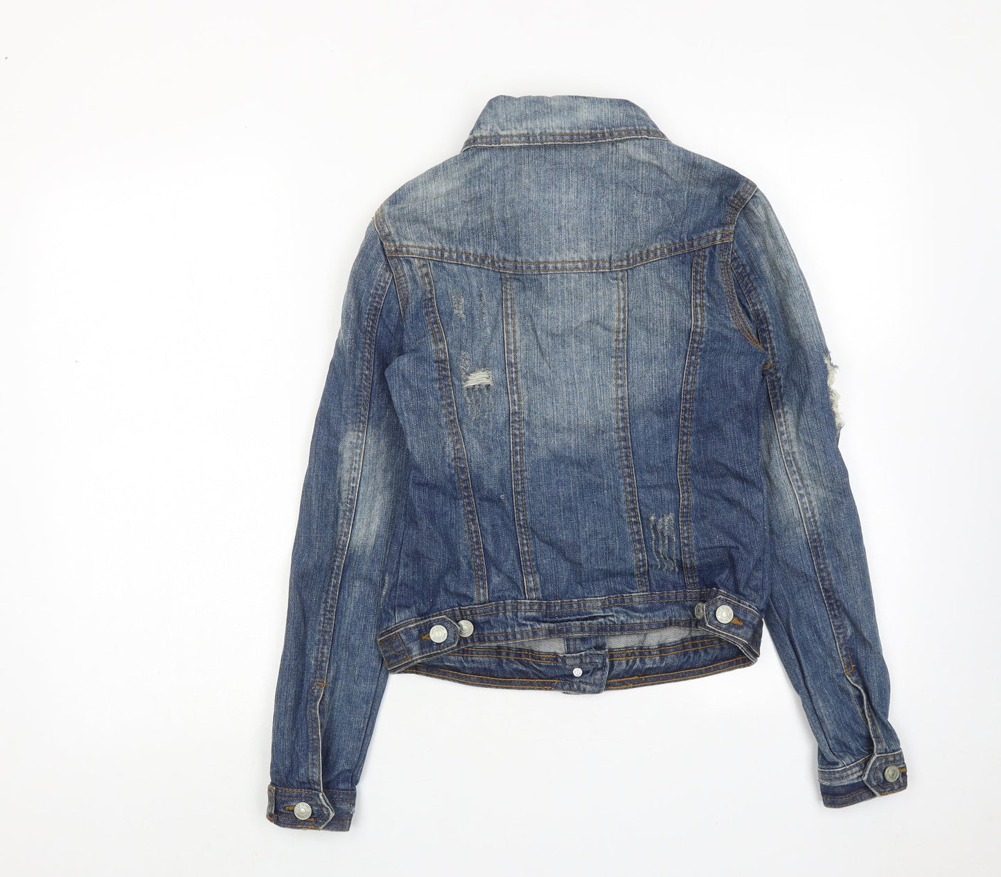 River Island Womens Blue Jacket Size 8 Button - Distressed Look