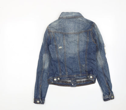 River Island Womens Blue Jacket Size 8 Button - Distressed Look