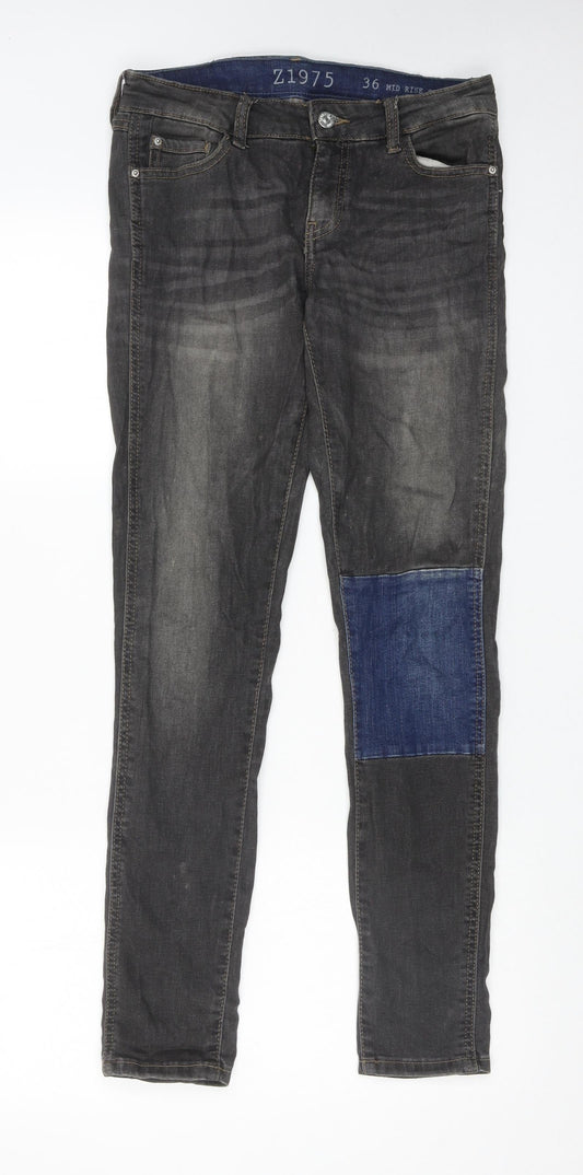 Zara Womens Grey Cotton Skinny Jeans Size 8 Regular Zip