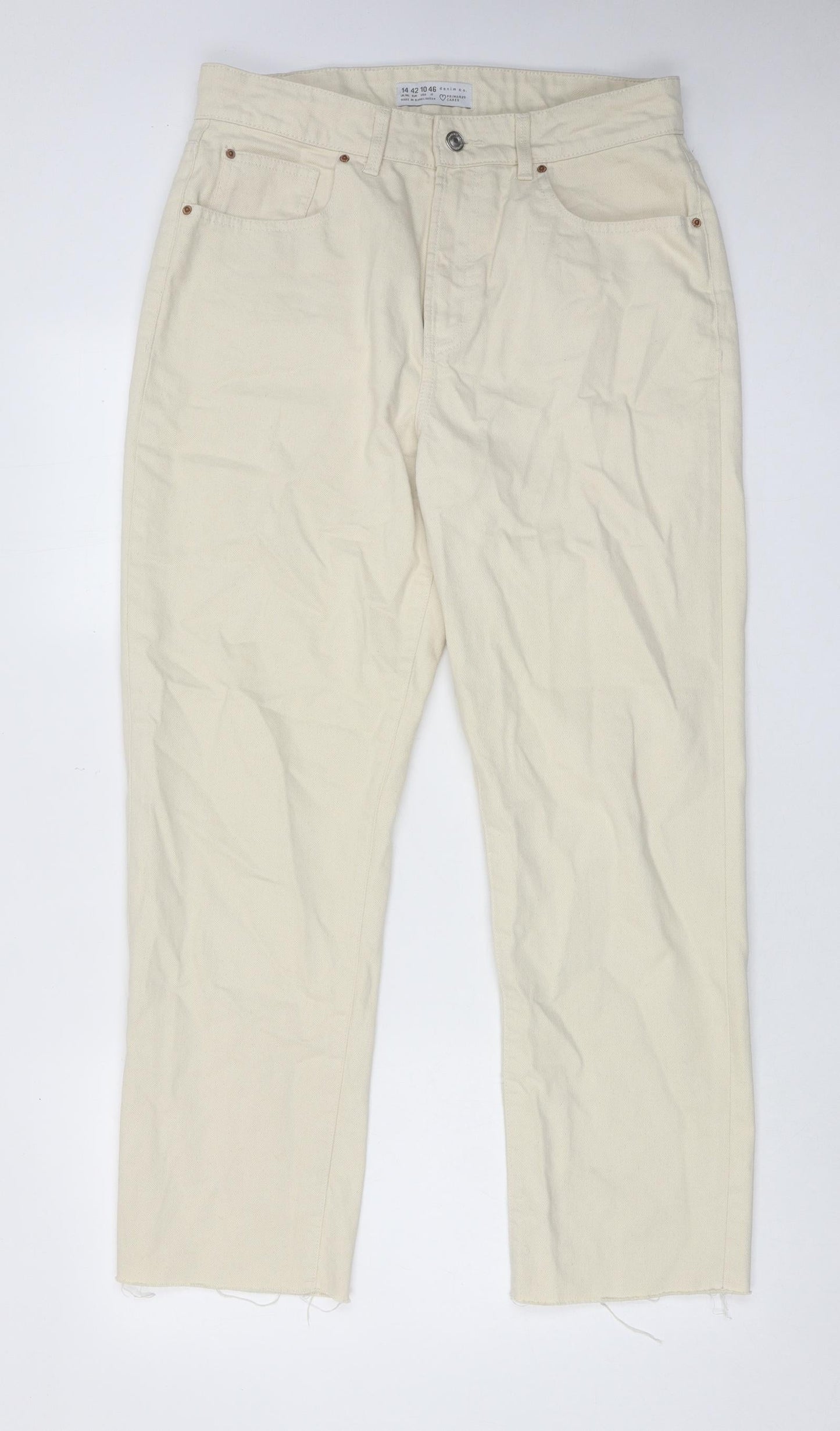 Denim & Co. Womens Beige Cotton Straight Jeans Size 14 Regular Zip
