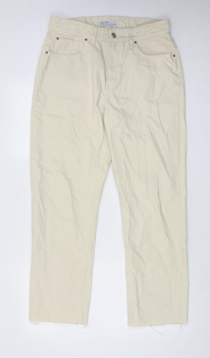 Denim & Co. Womens Beige Cotton Straight Jeans Size 14 Regular Zip