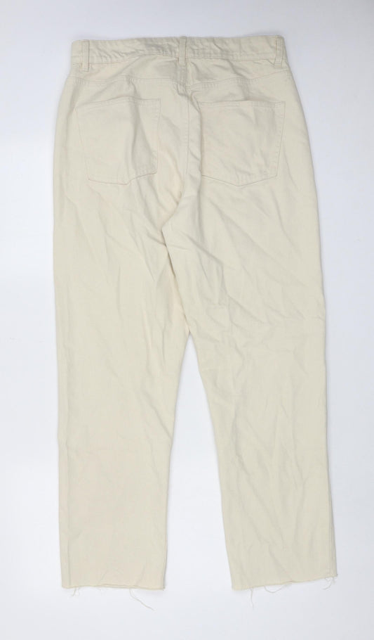 Denim & Co. Womens Beige Cotton Straight Jeans Size 14 Regular Zip