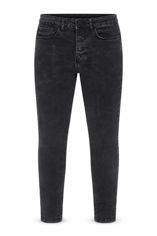 Front view of Denim & Co. men’s black cotton skinny jeans, size 30, in, 30-inch leg regular zip