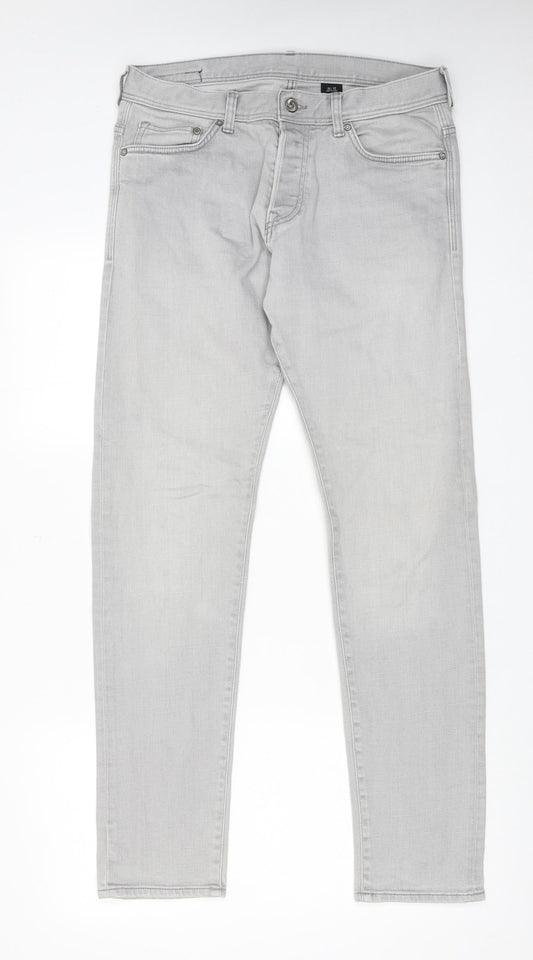 H&M Mens Grey Cotton Straight Jeans Size 32 in L32 in Regular Button
