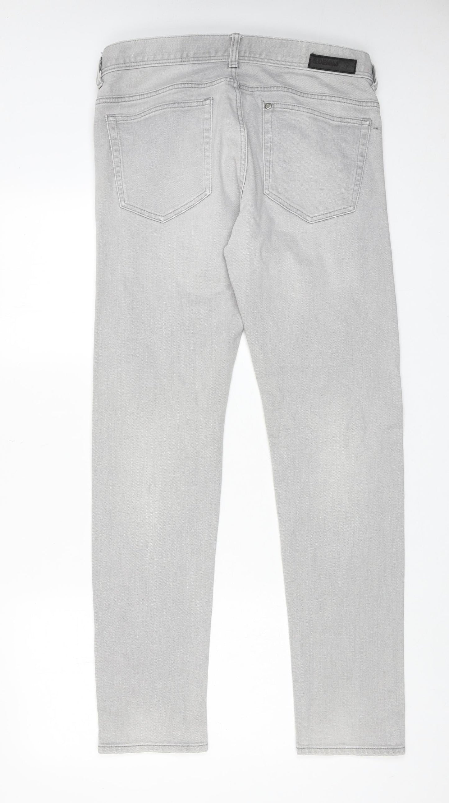 H&M Mens Grey Cotton Straight Jeans Size 32 in L32 in Regular Button