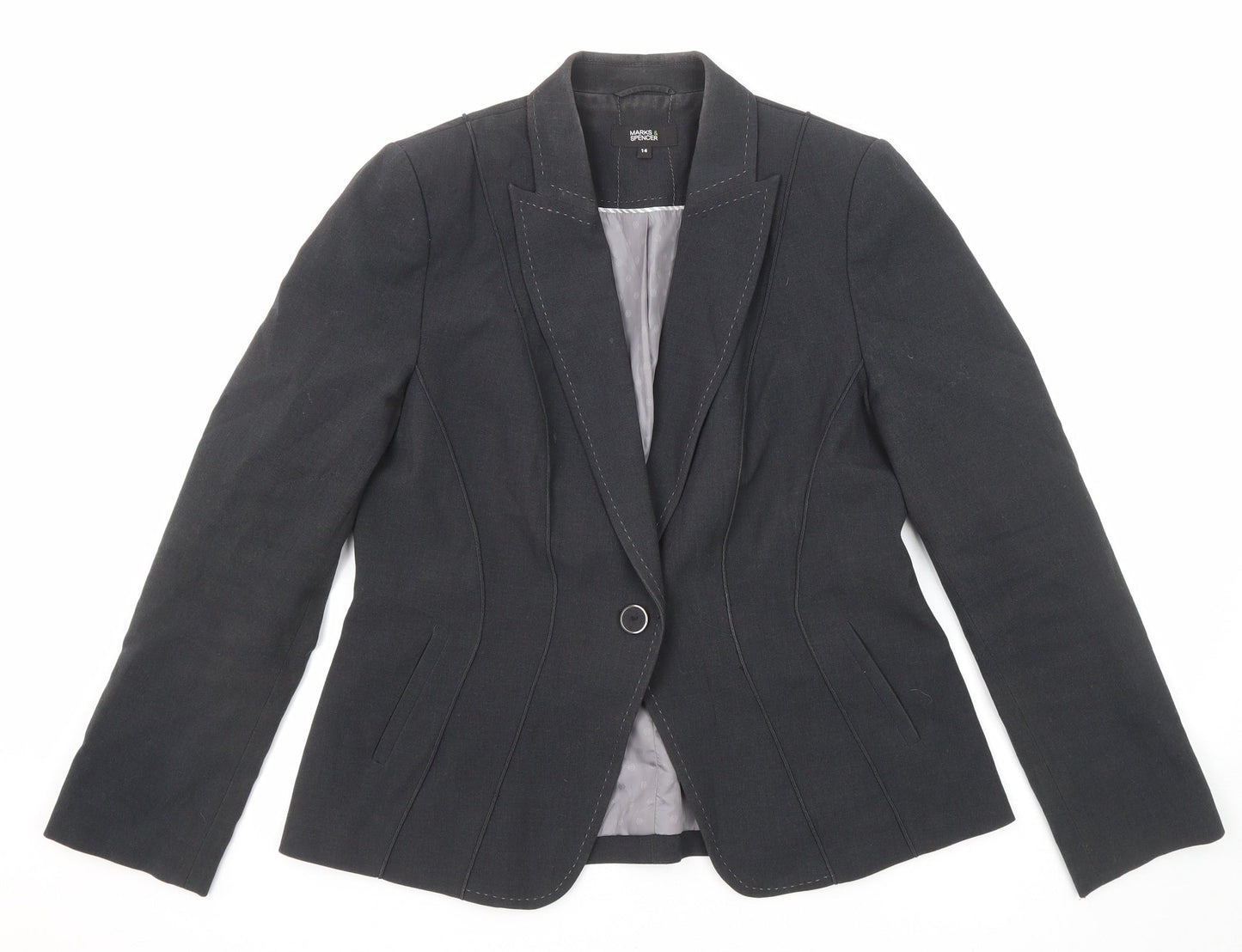 Marks and Spencer Womens Grey Polyester Jacket Blazer Size 14