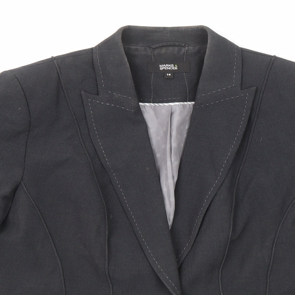 Marks and Spencer Womens Grey Polyester Jacket Blazer Size 14