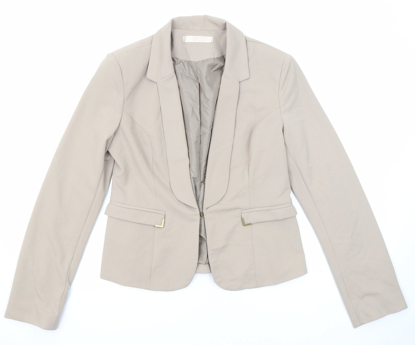 Queen Daaka Womens Beige Polyester Jacket Blazer Size L
