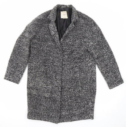 Mango Womens Grey Geometric Overcoat Coat Size XS Snap