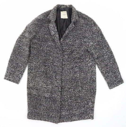 Mango Womens Grey Geometric Overcoat Coat Size XS Snap