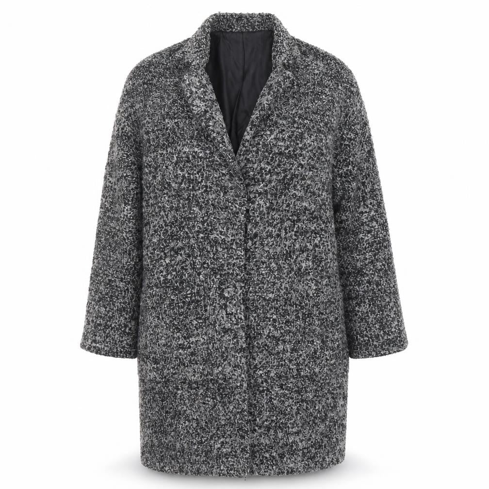 Mango Womens Grey Geometric Overcoat Coat Size XS Snap