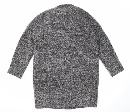 Mango Womens Grey Geometric Overcoat Coat Size XS Snap