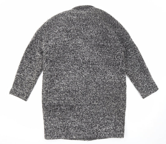 Mango Womens Grey Geometric Overcoat Coat Size XS Snap