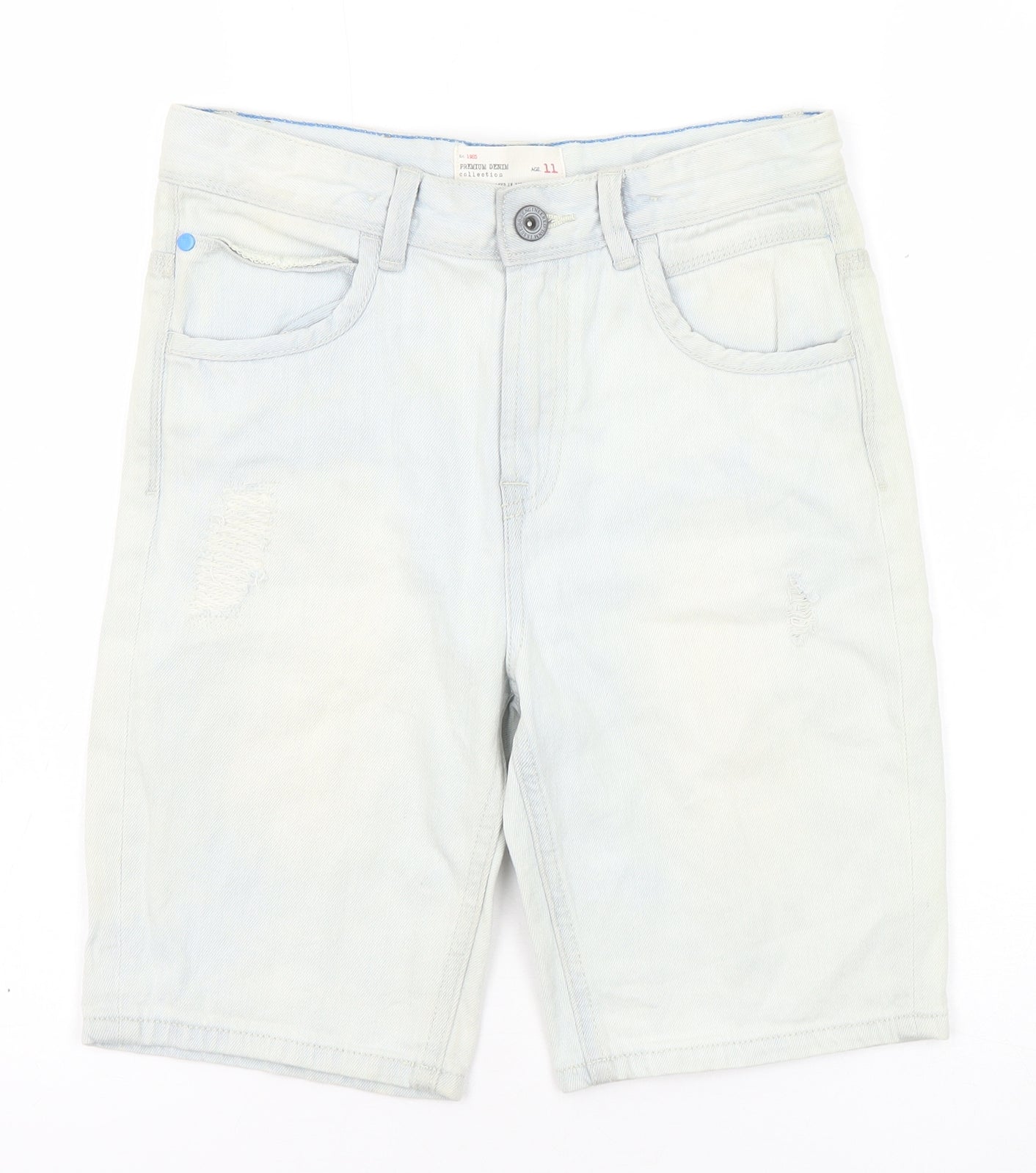 Deluxe Premium Denim Boys Blue Cotton Chino Shorts Size 11 Years Regular Zip