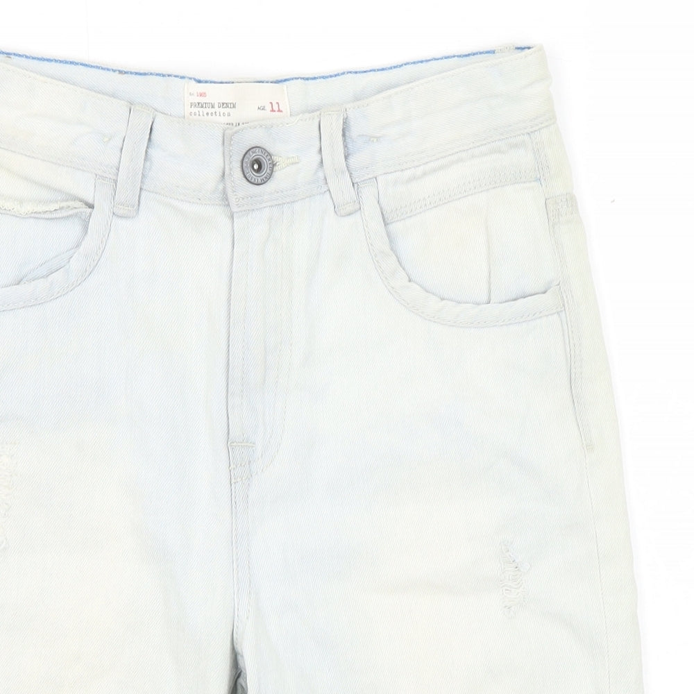 Deluxe Premium Denim Boys Blue Cotton Chino Shorts Size 11 Years Regular Zip