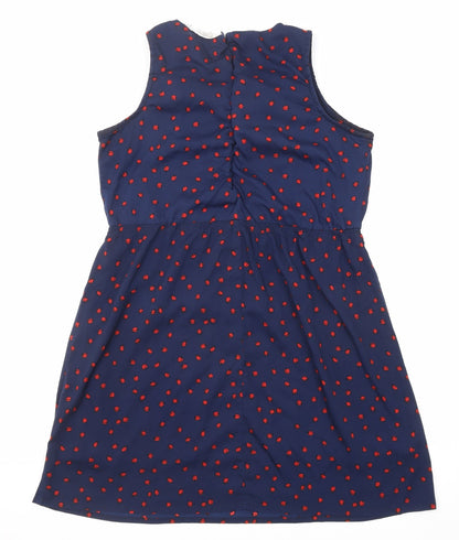 New Look Womens Blue Geometric Polyester A-Line Size 14 Round Neck Zip