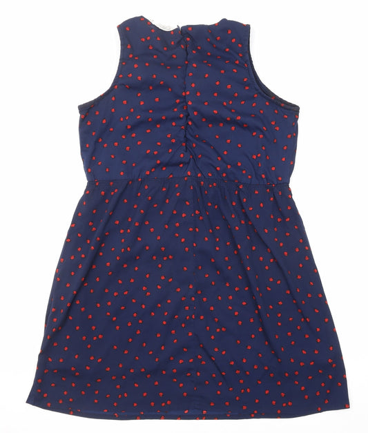 New Look Womens Blue Geometric Polyester A-Line Size 14 Round Neck Zip