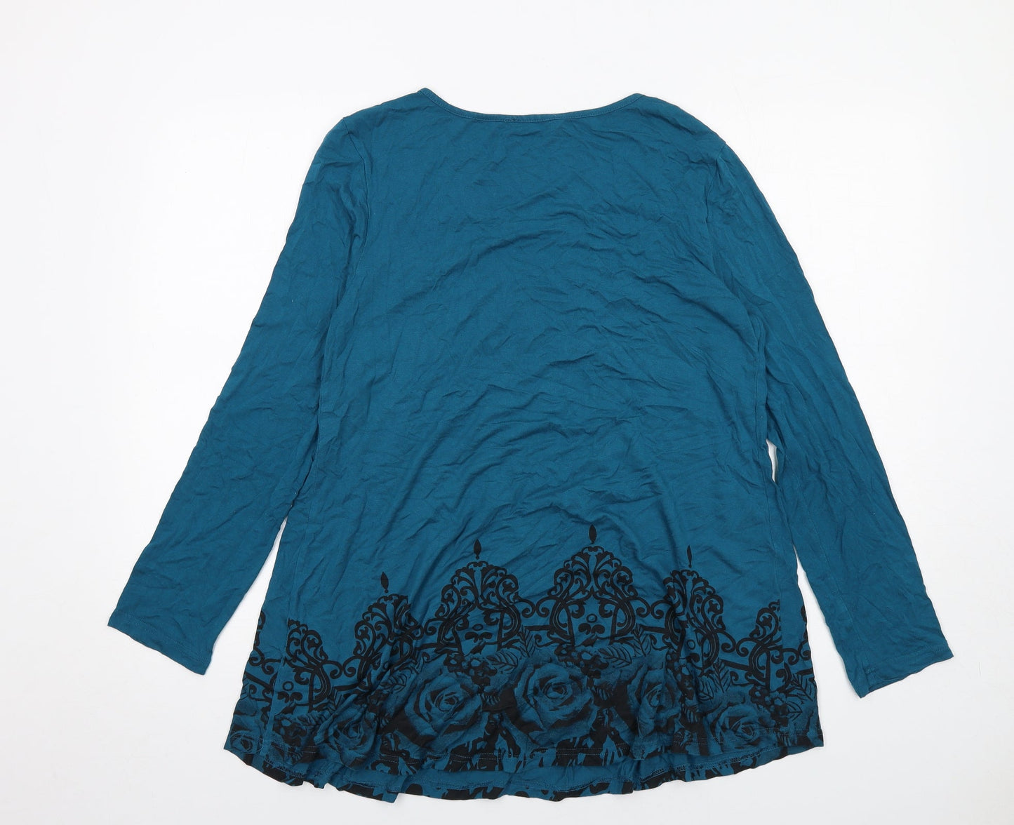 Lotusmile Womens Blue Viscose Basic T-Shirt Size XL Round Neck
