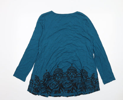 Lotusmile Womens Blue Viscose Basic T-Shirt Size XL Round Neck
