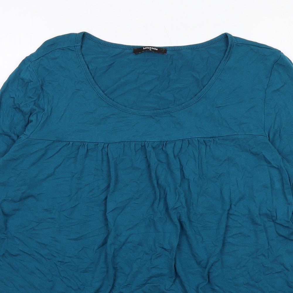 Lotusmile Womens Blue Viscose Basic T-Shirt Size XL Round Neck