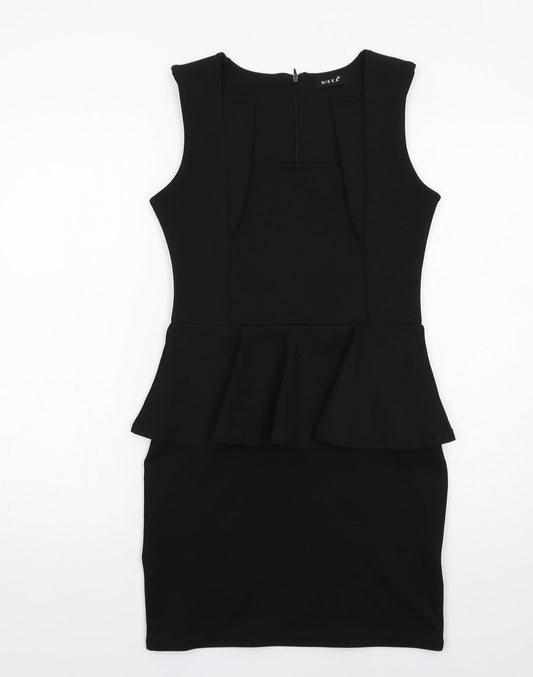 Nikka Womens Black Polyester Shift Size 10 Square Neck Zip
