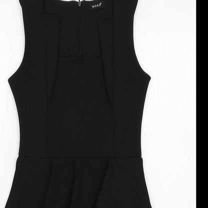 Nikka Womens Black Polyester Shift Size 10 Square Neck Zip