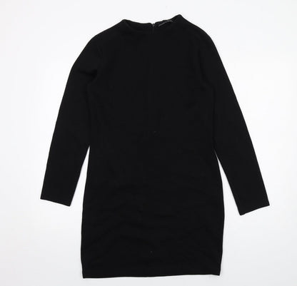 Zara Womens Black Polyester Shift Size L Round Neck Zip