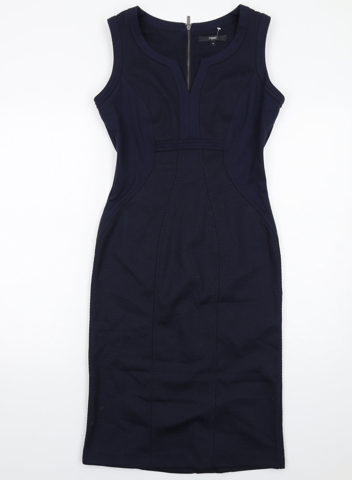 NEXT Womens Blue Polyester Shift Size 10 V-Neck Zip