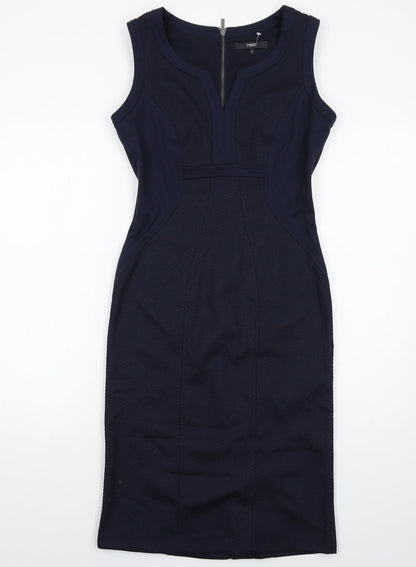NEXT Womens Blue Polyester Shift Size 10 V-Neck Zip