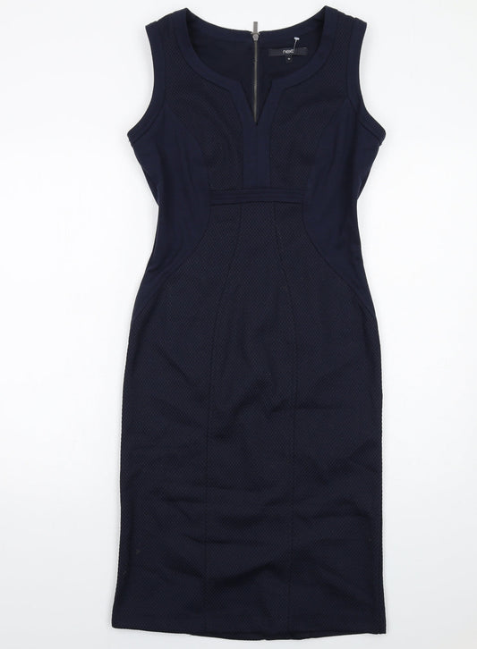 NEXT Womens Blue Polyester Shift Size 10 V-Neck Zip