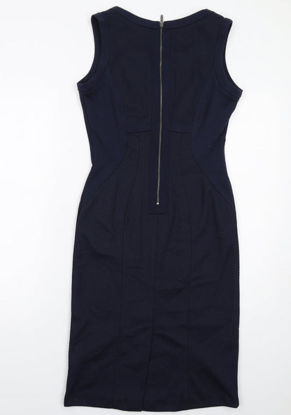 NEXT Womens Blue Polyester Shift Size 10 V-Neck Zip