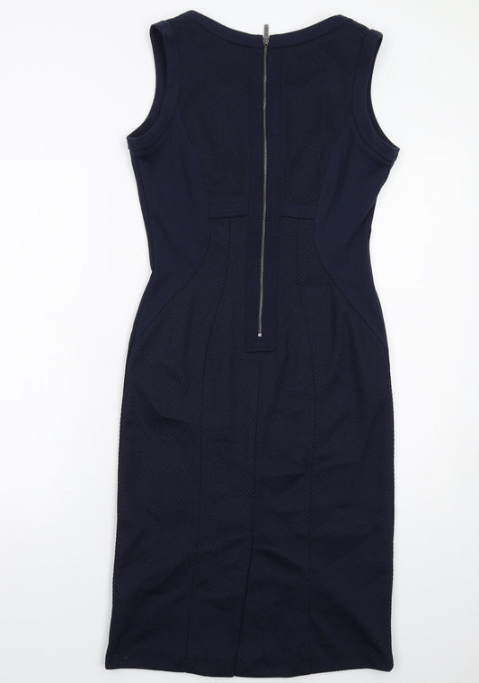 NEXT Womens Blue Polyester Shift Size 10 V-Neck Zip