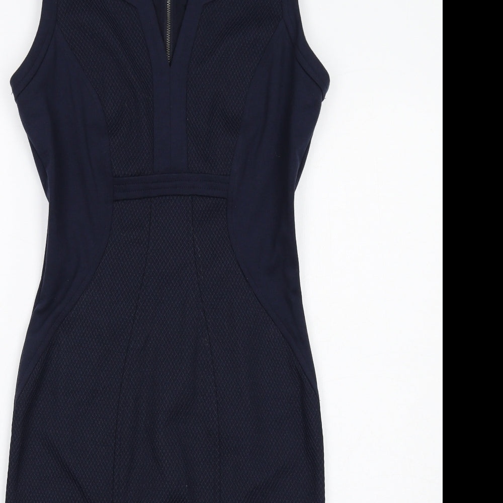 NEXT Womens Blue Polyester Shift Size 10 V-Neck Zip