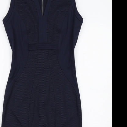 NEXT Womens Blue Polyester Shift Size 10 V-Neck Zip