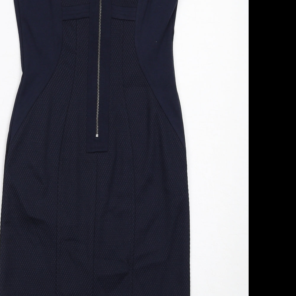 NEXT Womens Blue Polyester Shift Size 10 V-Neck Zip