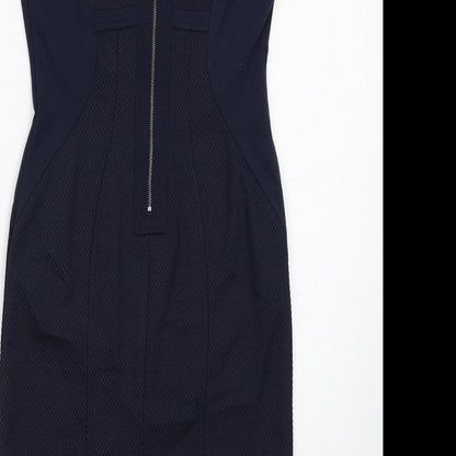 NEXT Womens Blue Polyester Shift Size 10 V-Neck Zip