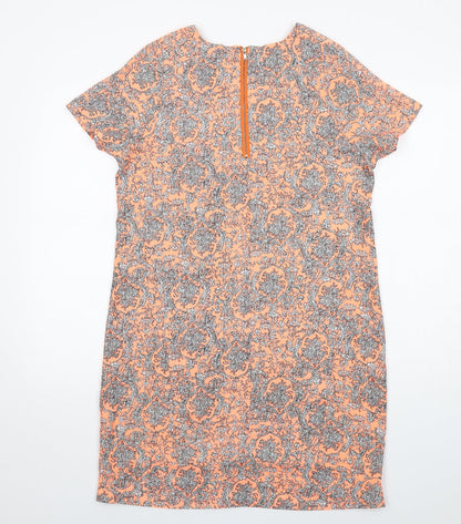Apricot Womens Orange Geometric Polyester A-Line Size 12 V-Neck Zip