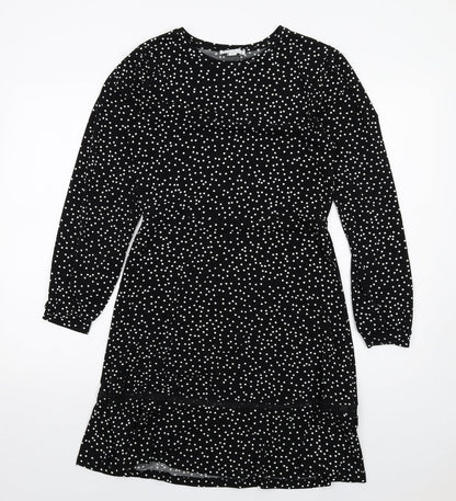 Warehouse Womens Black Polka Dot Polyester A-Line Size 10 Round Neck Pullover