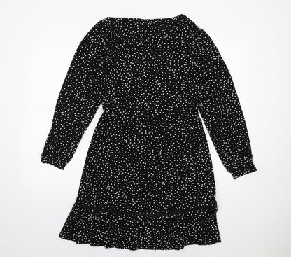 Warehouse Womens Black Polka Dot Polyester A-Line Size 10 Round Neck Pullover