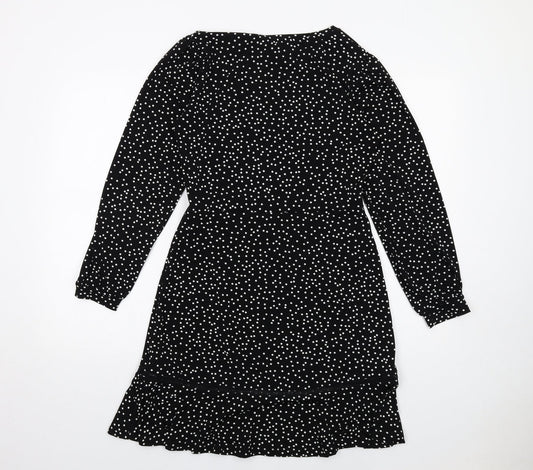 Warehouse Womens Black Polka Dot Polyester A-Line Size 10 Round Neck Pullover