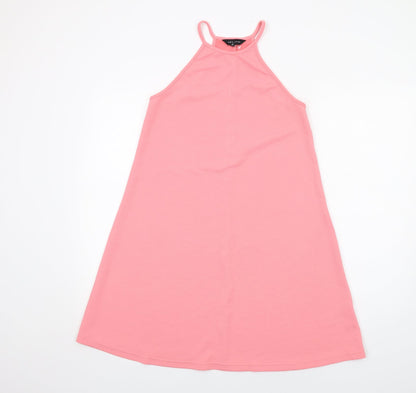New Look Womens Pink Polyester Slip Dress Size 8 Round Neck Pullover
