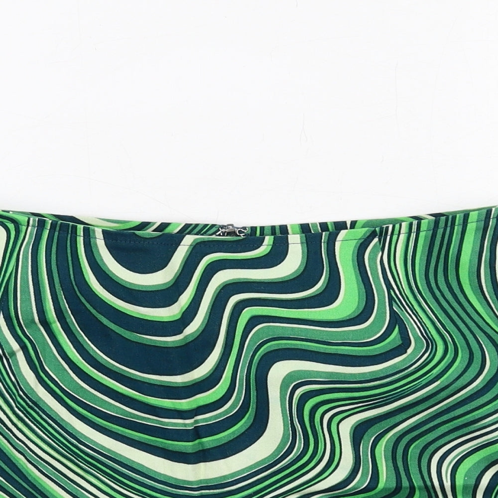 Motel Womens Green Geometric Cotton Mini Skirt Size S Zip