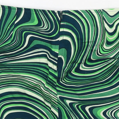 Motel Womens Green Geometric Cotton Mini Skirt Size S Zip