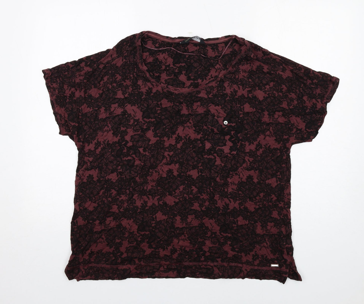 Autograph Womens Red Geometric Viscose Basic T-Shirt Size 18 Round Neck