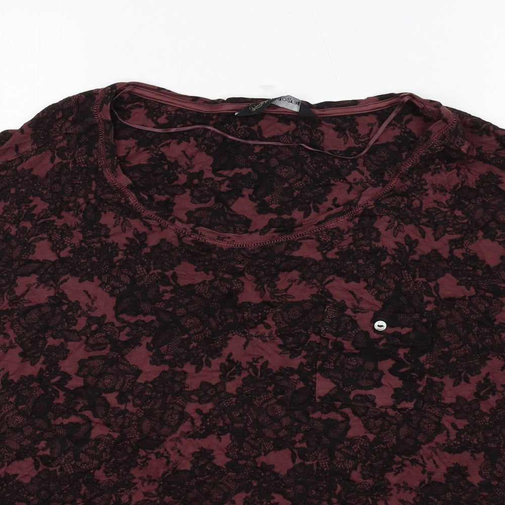 Autograph Womens Red Geometric Viscose Basic T-Shirt Size 18 Round Neck